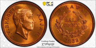 1933 - H Sarawak 1/2 Cent Pcgs Sp66 Red - Extremely Rare Kings Norton Proof