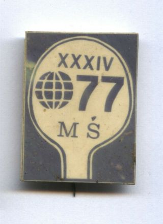 Pin Table Tennis World Championship 1977 Polish Plastic Badge Rare