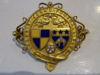 Rare Leeds City St Johns Football Club Pre United 18ct Gold Enamel Medal Badge