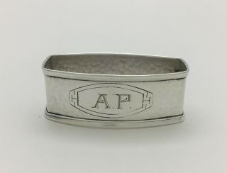 Arts & Crafts Webster Hand Hammered Sterling Silver Napkin Ring " A.  P.  "
