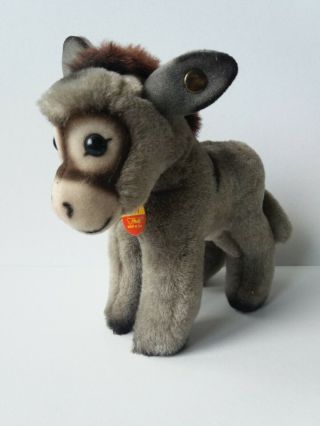 Vintage German Steiff Stupy Donkey Toy With Gold Ear Button & Name Tag 6in