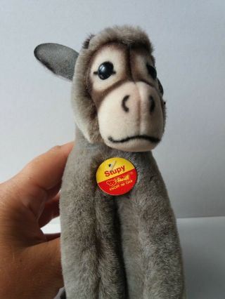 Vintage German STEIFF STUPY DONKEY Toy with Gold Ear Button & Name Tag 6in 2