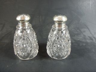 Wilcox Sterling And Cut Pressed Glass Salt & Pepper - 3 3/8 " Tall