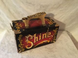 Vintage Antique Shoe Shine Box Metal Foot Rest 5 Cent Display