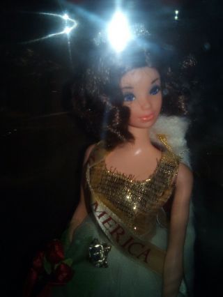 Vtg Barbie Walk Lively Miss American Doll w/Gown Crown&SatinSash1967w/eyelashes 2