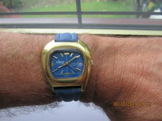 Nileg Automatic Eta 2783 Very Rare Case Design With Tv Dial In Blue Solid Brass