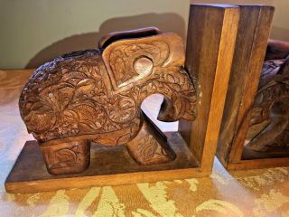 Hand Carved Wooden Elephant Bookends India? Intricate Design Vintage Antique