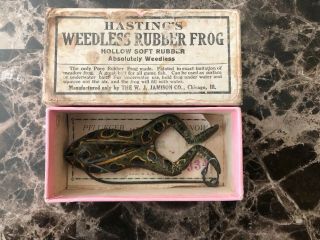 Rare The W.  J.  Jamison Hastings Vintage Box And Weedless Rubber Frog