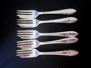 Vintage Sheffield England M.  S.  Ltd Epns 5 Pastry Forks Flatware.  Art Deco Style