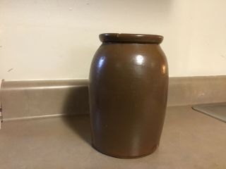 Antique Hand Thrown Wax Seal Canning Jar Stoneware Crock 7”
