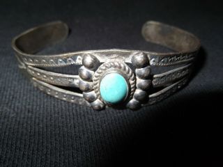 Antique Sterling Silver Turquoise Navajo Old Pawn Bracelet