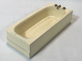 Vintage Dollhouse Miniature White Wood Bathroom Set - Sink,  Toilet,  Tub 3