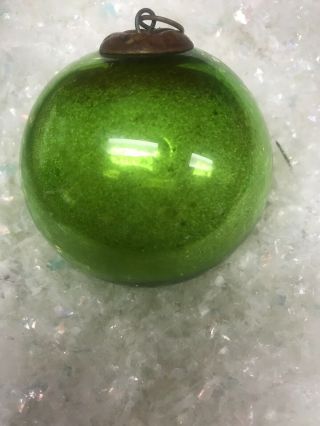 Antique German Heavy Glass Kugel Christmas Ornament Green Mercury Vintage Old