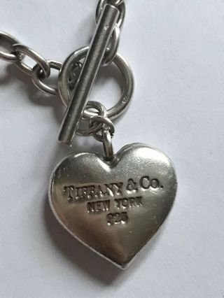 Vintage Tiffany & Co Silver 925 Puffed Heart Pendant Charm Rare Bracelet T Bar