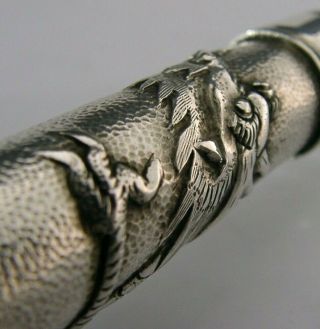 RARE LARGE CHINESE EXPORT SILVER DRAGON BUTTON HOOK c1900 ANTIQUE 8.  75 inch 54g 3