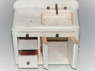 Vintage 50 ' s Wood Dollhouse Furniture Kitchen Refrigerator Sink Fridge Wooden NR 3