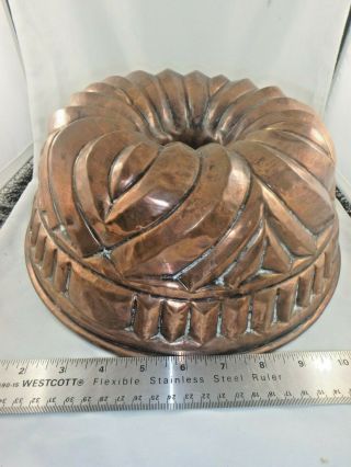 Antique Large Copper Jello Bundt Cake Mould - Tin Lined - 12 Inch