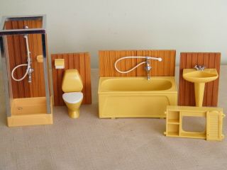 Vintage Lundby Bathroom Sink Toilet Shower Bathtub Dollhouse Miniatures 1970s