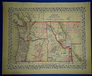 Vintage Circa 1874 Washington Idaho Montana Territory Map Old Antique