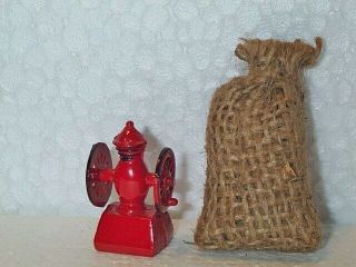 2 FuN MINIATURE Dollhouse Accessories RED COFFEE GRINDER Burlap SACK COFFEE BAG 3