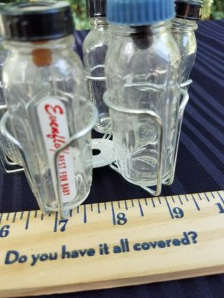 6 Vintage Glass Baby Doll Bottle with Rubber Nipple and rack.  (L - 90) 2