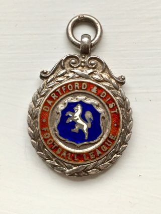 Dartford & District Football League 13gm Sterling Silver & Enamel Medal Fob 1924