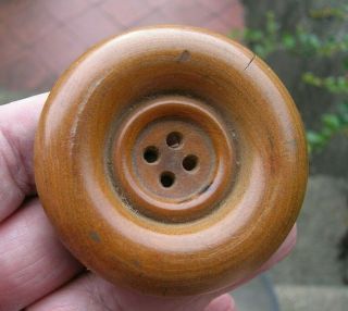 Unusual 19th Century Treen Wooden Oversized Button - 2 1/4 Inches Diameter