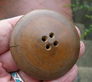 Unusual 19th Century TReen Wooden Oversized Button - 2 1/4 inches Diameter 2
