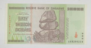 Rare 2008 50 Trillion Dollar - Zimbabwe - Uncirculated Note - 100 Series 025