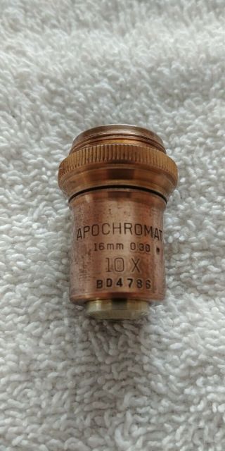 Antique Brass Bausch & Lomb Aprochromat 16MM 10X N.  A.  0.  30 BD4786 2