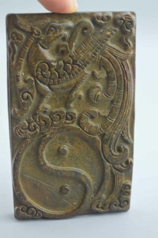 China Collectable Handwork Old Jade Carve Beauty Phoenix Auspicious Ink - Stone