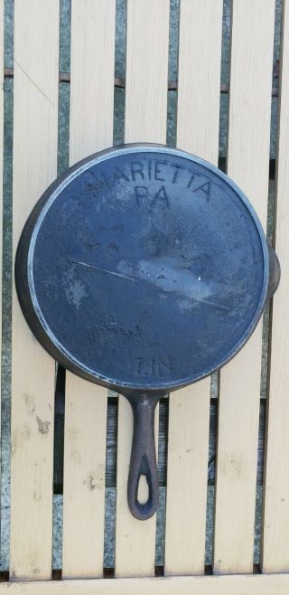 Antique Marietta Gate Mark 7 Cast Iron Skillet Fancy Ornate Handle Htf Pa Rare