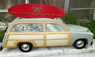 Rare Large Budweiser Sign 1950s Woody Woodie Car Pool Table Light A