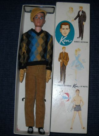 Vintage Brunette Ken Doll With Box And Vintage Clothing