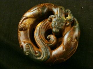 Exquisite Chinese Old Jade Hand Carved Dragon/phoenix Pendant S112