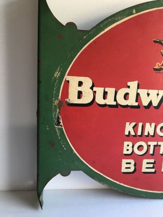 Rare 1930 ' s Budweiser King of Bottled Beer Sign double sided Metal Advertising 2
