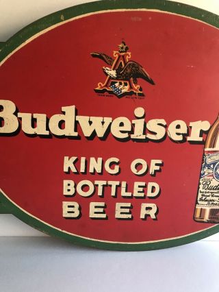 Rare 1930 ' s Budweiser King of Bottled Beer Sign double sided Metal Advertising 3