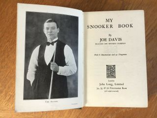 My Snooker Book By Joe Davis 1929 1st Edition Published By John Long Rare