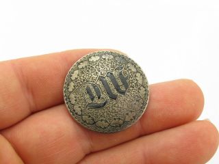 Antique Victorian Sterling Silver 925 & Enamel Gothic Florin Coin Brooch Pin