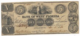 Rare Early,  Bank Of West Florida,  $5.  00 Bank Note,  April 3,  1832 Fine Uncirc