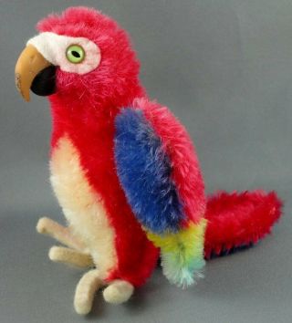 Steiff Lora Parrot Mohair Plush Macaw Bird Red Blue 12cm 5in 1960s No Id Vintage