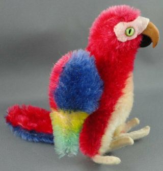 Steiff Lora Parrot Mohair Plush Macaw Bird Red Blue 12cm 5in 1960s no ID Vintage 2