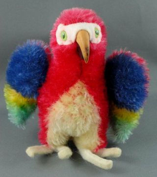 Steiff Lora Parrot Mohair Plush Macaw Bird Red Blue 12cm 5in 1960s no ID Vintage 3
