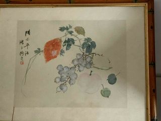 Rare Floral Watercolour on Silk Painting Oriental Japanese Chinese Asia 2