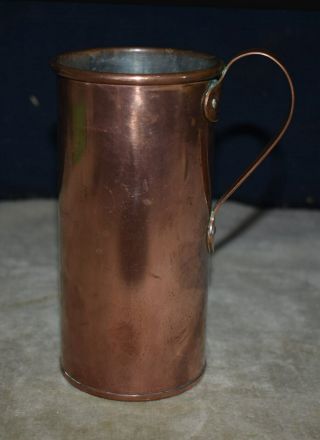 Antique Heavy Copper Handled Measure Or Tankard –