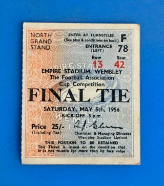 Rare 1956 F.  A.  - Final Tie Football Ticket Seat Number 42