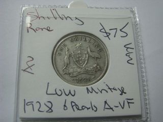 Australia 1928 Silver Shilling Coin Rare Low Mintage Key Date Coin About Vf A59