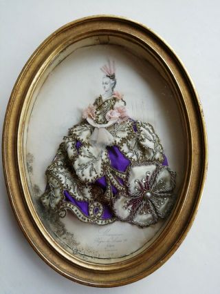 Vintage Oval Framed Hand Embroidered Dress Of Marquise Regne De Louis Xv