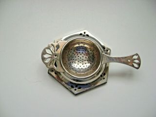 Vintage Plato Silver Plated England Art Deco Style Tea Strainer & Stand