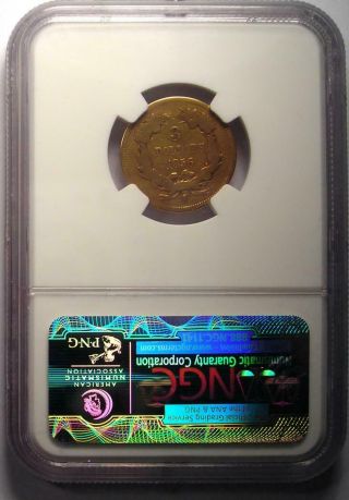 1856 - S Three Dollar Indian Gold Coin $3 - Certified NGC G4 (Good) - Rare Date 3